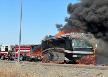 RV Fire Closes Highway 50