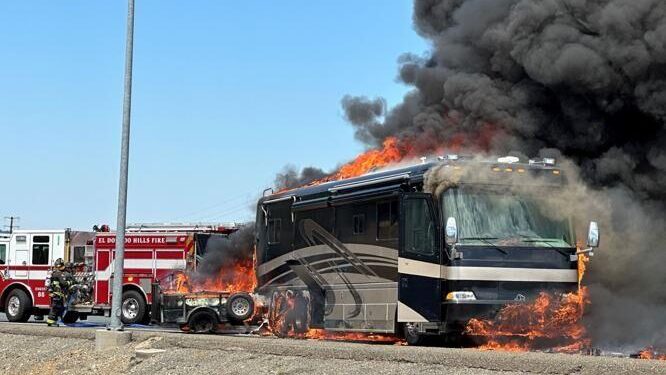 RV Fire Closes Highway 50