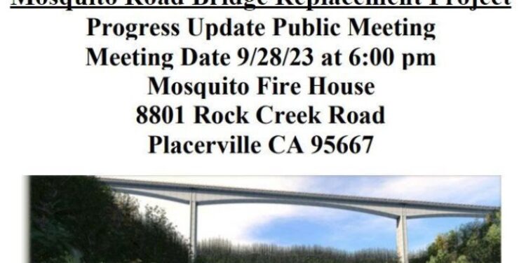 Public Meeting on 9/28 to discuss the progress for the Mosquito Road Bridge