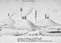 Pencil Drawing of California Native Village 60 miles north of Sacramento in 1850