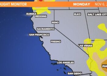 Map Key: Yellow = "Abnormally Dry" - Brown = "Drought"