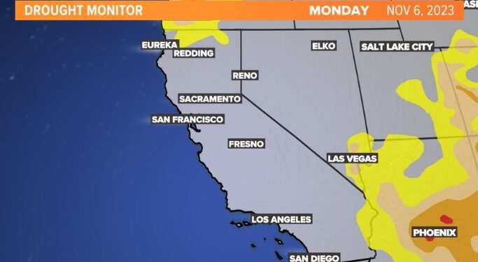 Map Key: Yellow = "Abnormally Dry" - Brown = "Drought"