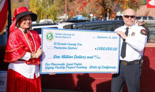 Senator Marie Alvarado-Gil, left, with Fire Chief Tim Cordero